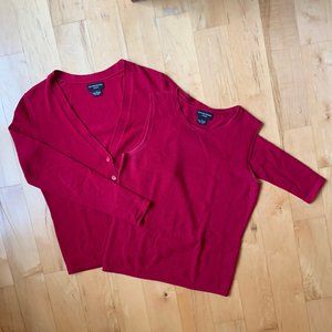 100% cashmere, 2-ply raspberry red sweate twin set